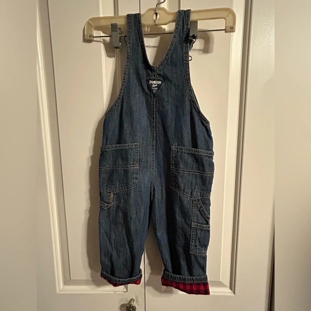 Oshkosh B’Gosh Kids Toddlers Denim Overalls Flannel Lined size 2T